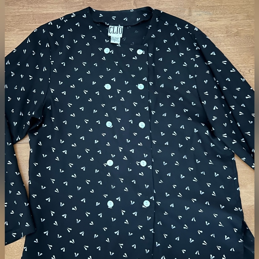 CLIO Blouse 100% Silk Black and white womens size M